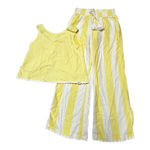 Love & Grow Lemon Stripe Bamboo Linen Pant Set Size 8